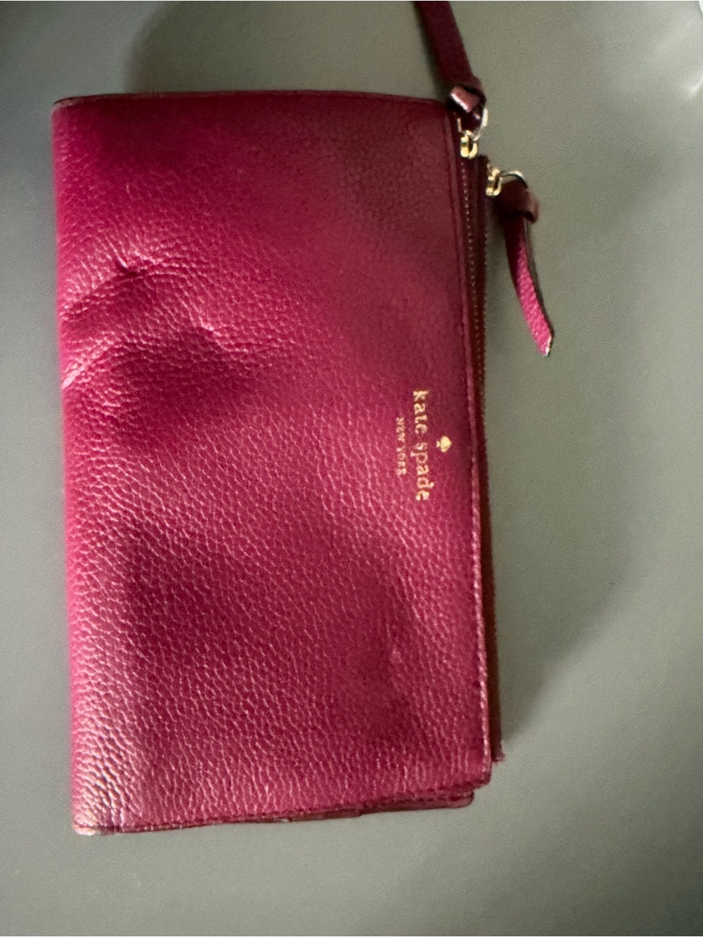Kate Spade Pebbled Leather Card Holder Wallet in Berry